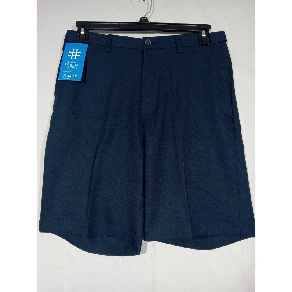 Haggar Cool 18 Pro Expandable Waist Shorts 4-Way Stretch Comfort Navy New sz‎ 32